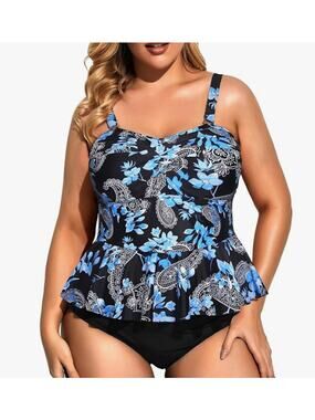 Daci Plus Front Twist Peplum Hem Tankini Swimsuit Top NWT Size 16W